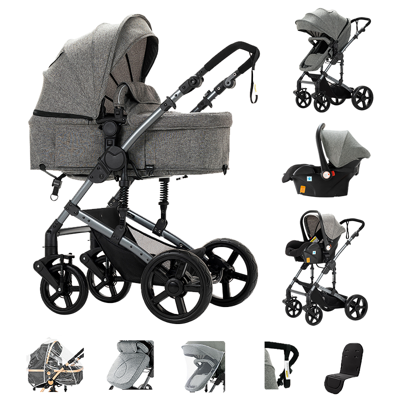 Sianldcone 3 in 1 Newborn Stroller - Aviation Aluminum Alloy Frame & Safety Car Seat Grey