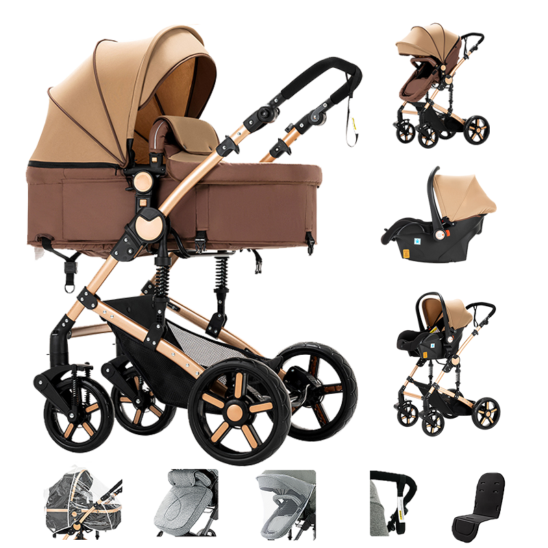 Sianldcone 3 in 1 Newborn Stroller - Aviation Aluminum Alloy Frame & Safety Car Seat Khaki