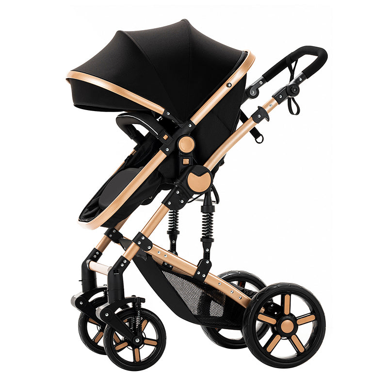 Sianldcone 3 in 1 Newborn Stroller - Stroller Blackgold With Flippable Angle, Comfortable Semi-lying