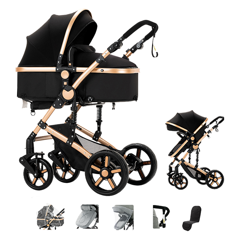 Sianldcone R588 Stroller - 3-in-1 Black and Gold