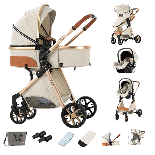 Sianldcone 3 in 1 Baby Stroller - Aviation Aluminum Alloy Frame & Safety Car Seat White