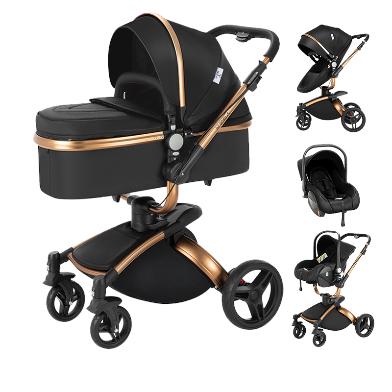 Sianldcone Luxury 3-in-1 Stroller and Car Seat Combo in Black and Gold