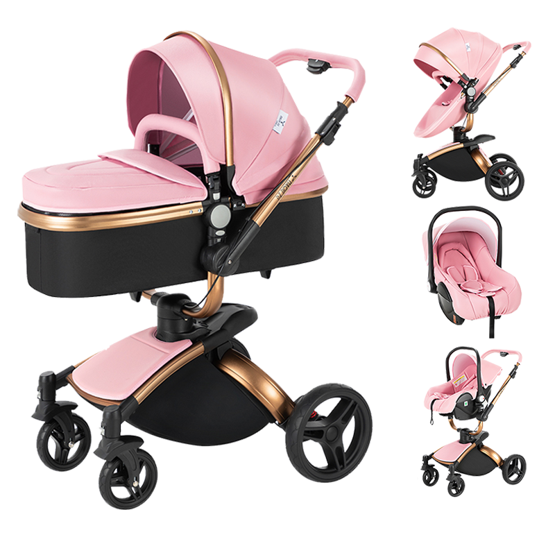 Sianldcone R906 Luxury Leather Stroller And Car Seat Combo