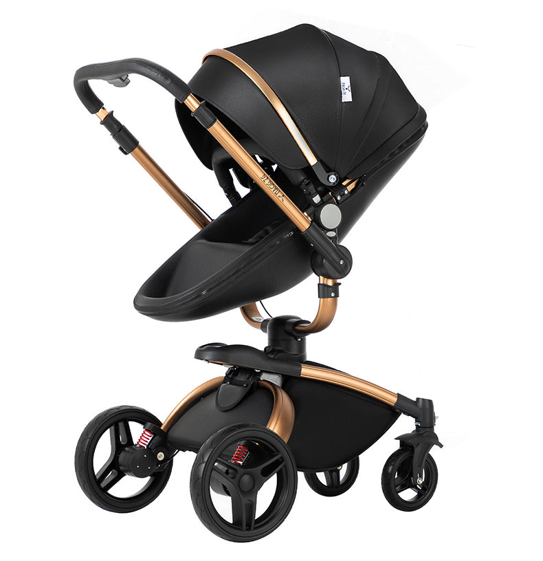 Sianldcone R906 Luxury Stroller with 360° rotation and gold accents