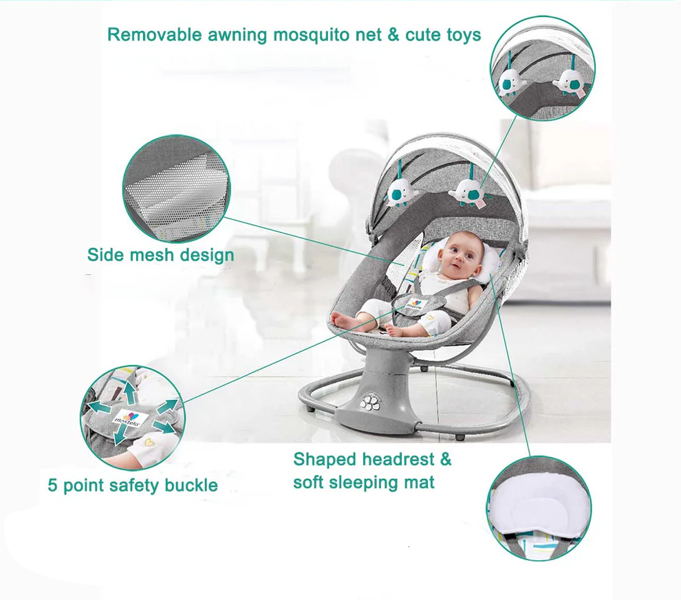 Sianldcone HR Electric Baby Bouncer Features: Mesh Design, Safety Buckle