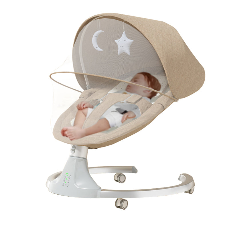 Sianldcone M3 Electric Baby Bouncer - Baby sleeping in a beige electric bouncer