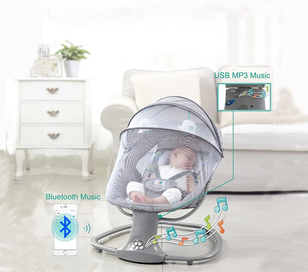 Sianldcone HR Electric Baby Bouncer with Bluetooth and USB Music