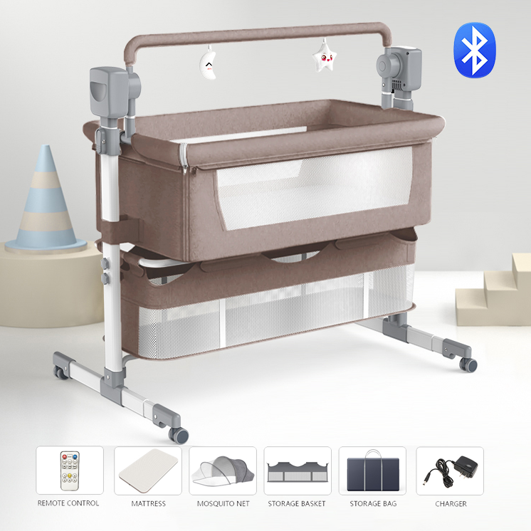 Sianldcone Smart Electric Baby Crib - Aviation Aluminum Alloy Frame& Smart Swing Khaki