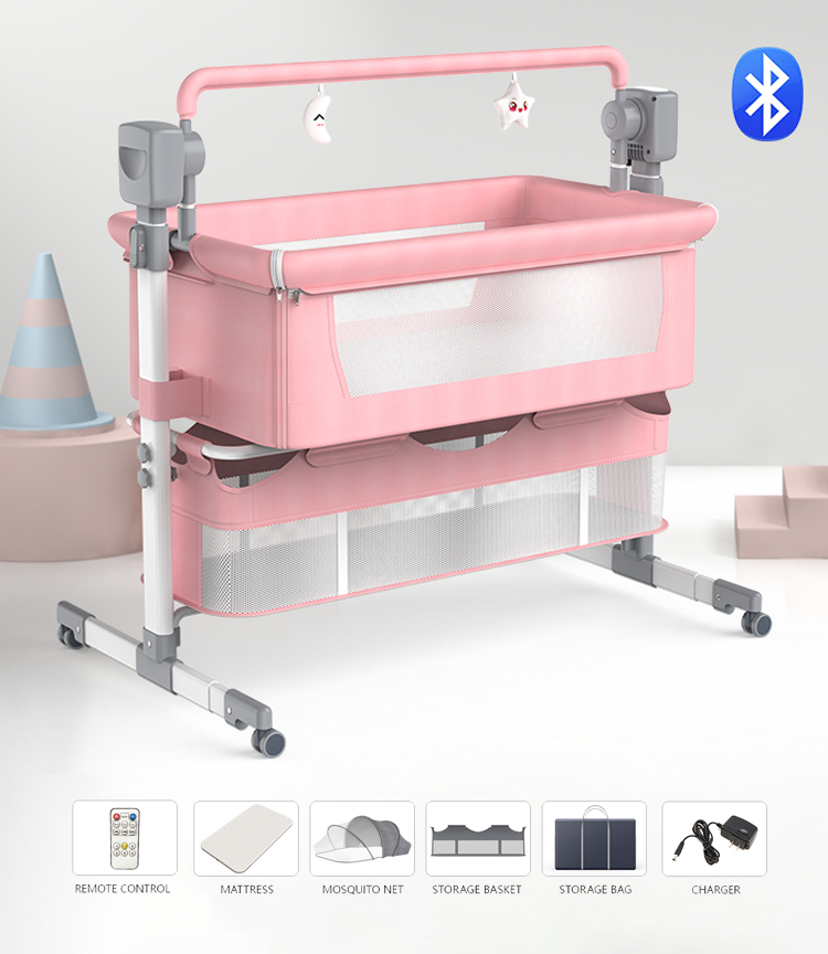 Sianldcone Smart Electric Baby Crib - Aviation Aluminum Alloy Frame& Smart Swing Pink