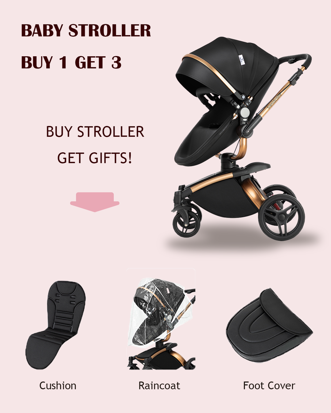 Sianldcone 2 in 1 Luxurious Leather Baby Stroller