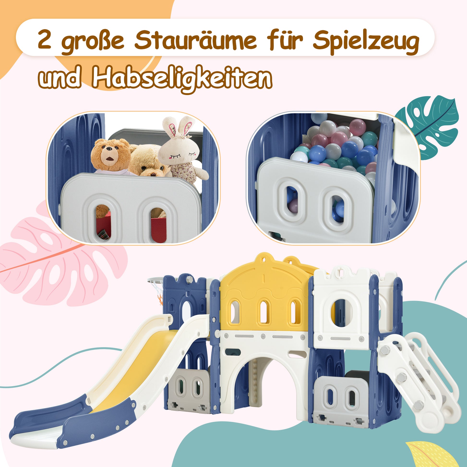 Sianldcone Aisle Baby Slide - Two large storage spaces for toys and personal belongings.