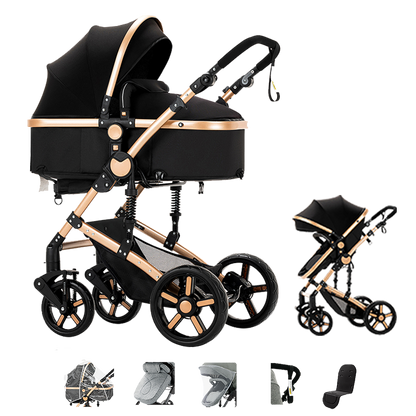 Sianldcone R588 Stroller - 3-in-1 Black and Gold