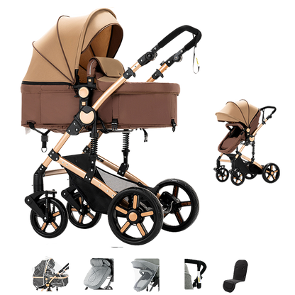 Sianldcone R588 Newborn Stroller - Brown and Gold 3-in-1 Travel System