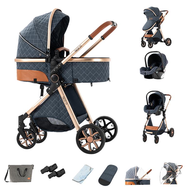 Sianldcone 3 in 1 Baby Stroller - Aviation Aluminum Alloy Frame & Safety Car Seat Blue
