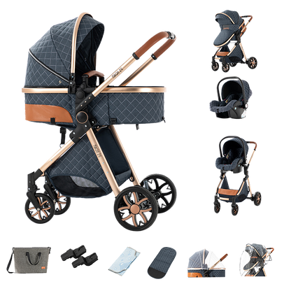 Sianldcone 3 in 1 Baby Stroller - Aviation Aluminum Alloy Frame & Safety Car Seat Blue