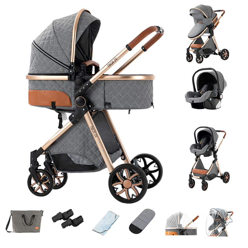 Sianldcone 3 in 1 Baby Stroller - Aviation Aluminum Alloy Frame & Safety Car Seat Grey