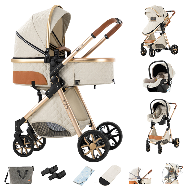 Sianldcone 3 in 1 Baby Stroller - Aviation Aluminum Alloy Frame & Safety Car Seat White