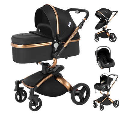 Sianldcone Luxury 3-in-1 Stroller and Car Seat Combo in Black and Gold