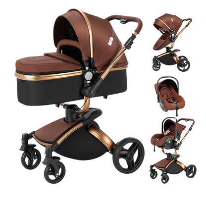 Sianldcone R906 Luxury Leather Stroller and Car Seat Combo - Brown