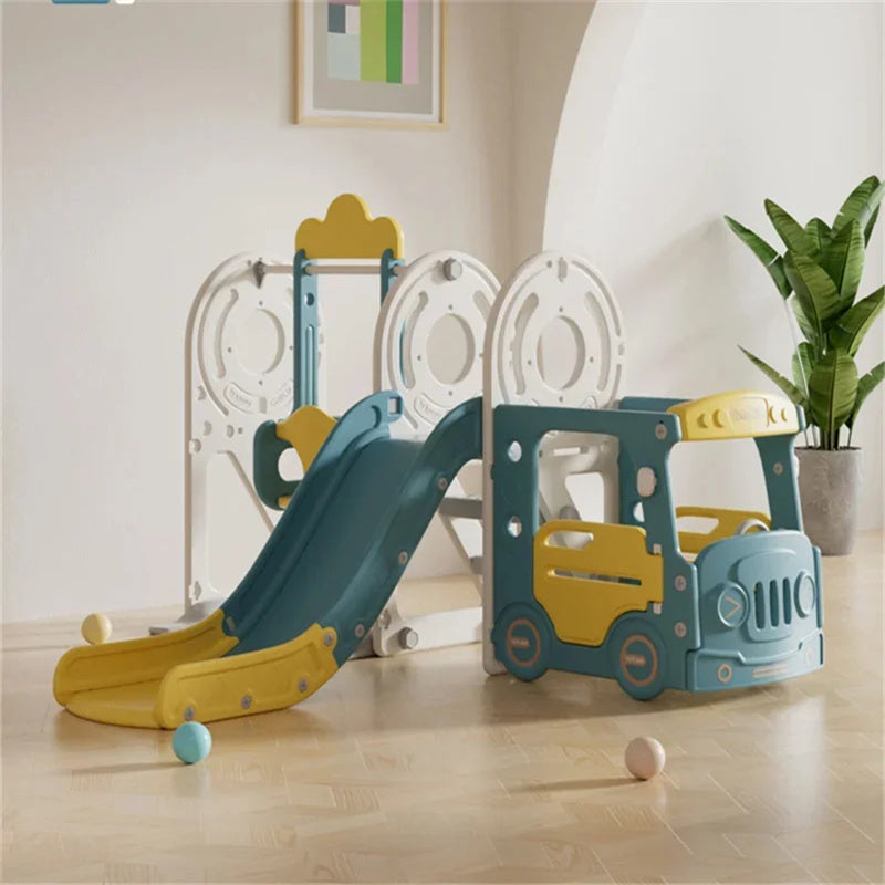 Sianldcone Bus-themed baby slide with swing and climbing ladder
