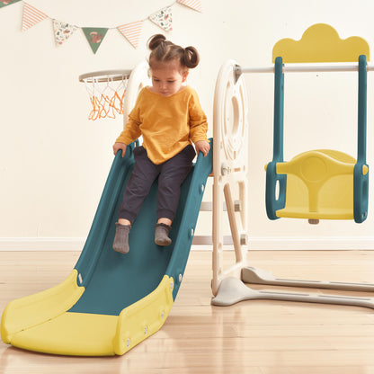 Sianldcone Young child sliding down bus-themed slide set