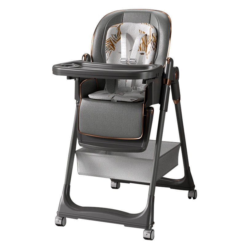 Sianldcone R8122 Baby High Chair - Grey and gold design with tray and wheels