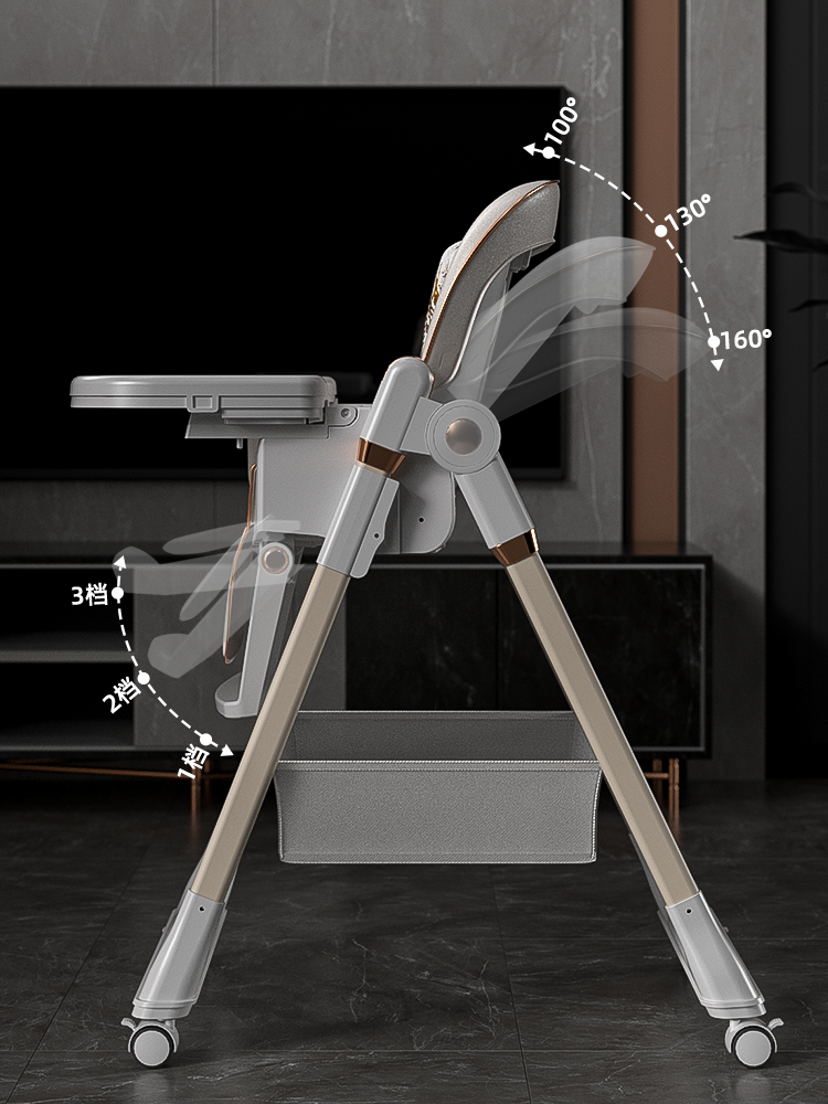 Sianldcone Baby high chair R8122 - Adjustable recline angles, with 100°, 130°, and 160° settings