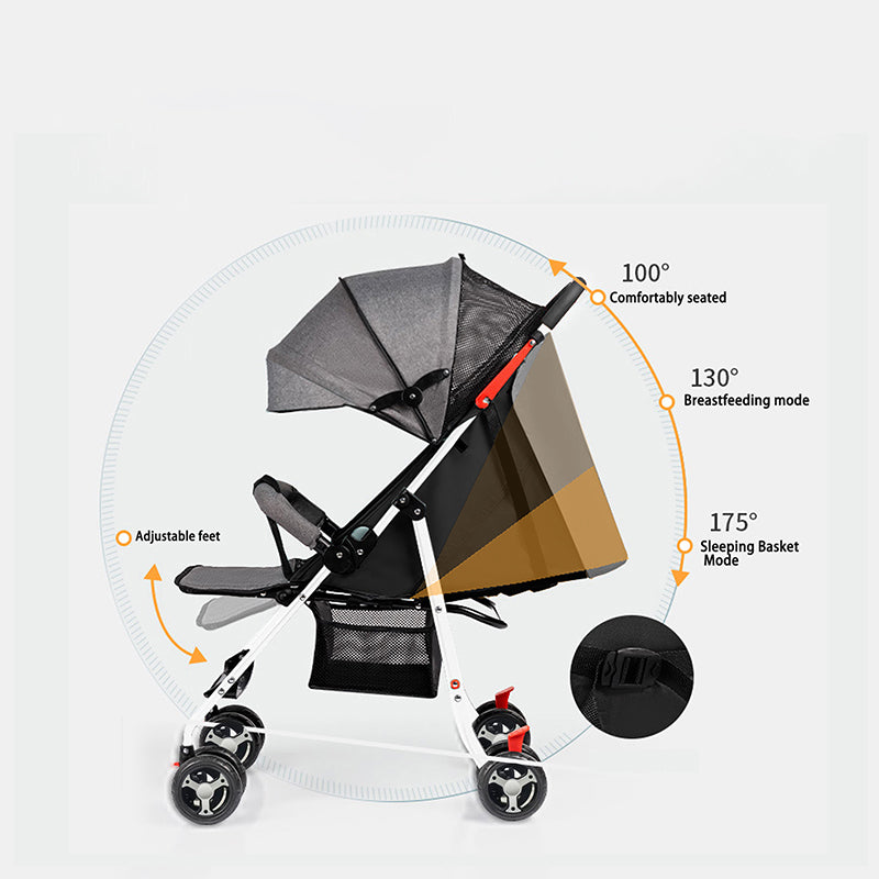 Sianldcone B013 Stroller Recline Modes - 100° Comfortably seated, 130° Breastfeeding Mode, 175° Sleeping Basket Mode