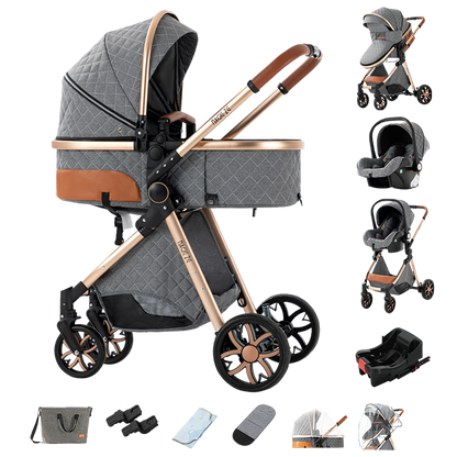 Sianldcone Travel System Stroller - Stroller And Car Seat With Base Combo Grey