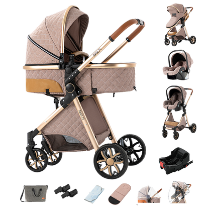 Sianldcone Travel System Stroller - Stroller And Car Seat With Base Combo Khaki