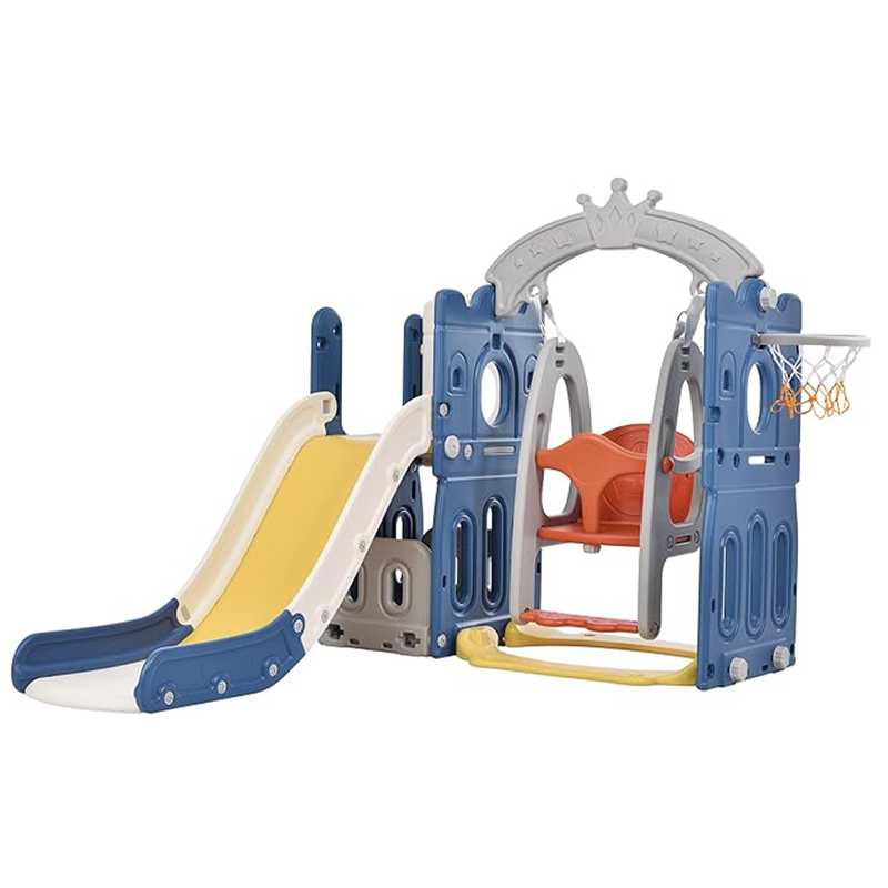 Sianldcone Versatile Baby Slide Swing Set - Includes a Slide, a Swing and a Basketball Hoop Blue