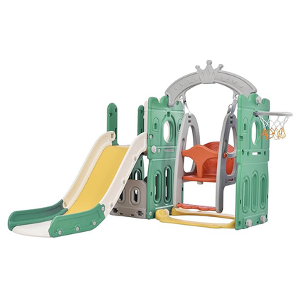 Sianldcone Versatile Baby Slide Swing Set - Includes a Slide, a Swing and a Basketball Hoop Green