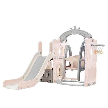 Sianldcone Versatile Baby Slide Swing Set - Includes a Slide, a Swing and a Basketball Hoop Pink