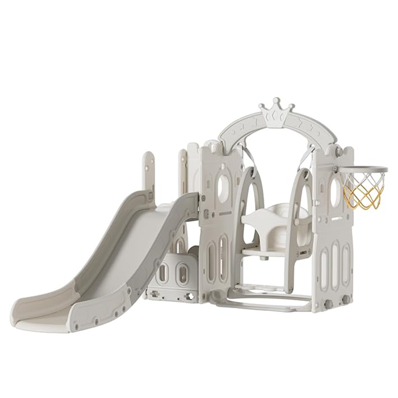 Sianldcone Versatile Baby Slide Swing Set - Includes a Slide, a Swing and a Basketball Hoop Grey