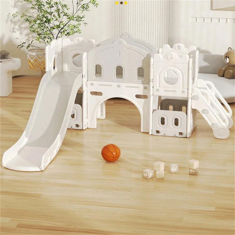 Sianldcone Aisle Baby Slide - Features a slide, climbing wall, and storage spaces for toys and belongings.
