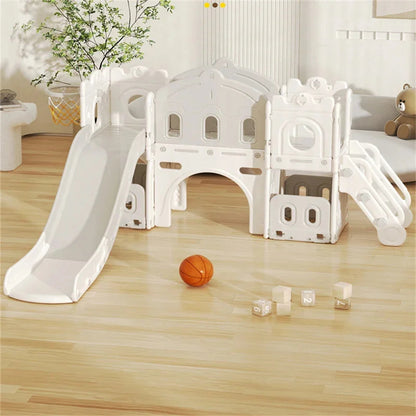 Sianldcone Aisle Baby Slide - Features a slide, climbing wall, and storage spaces for toys and belongings.