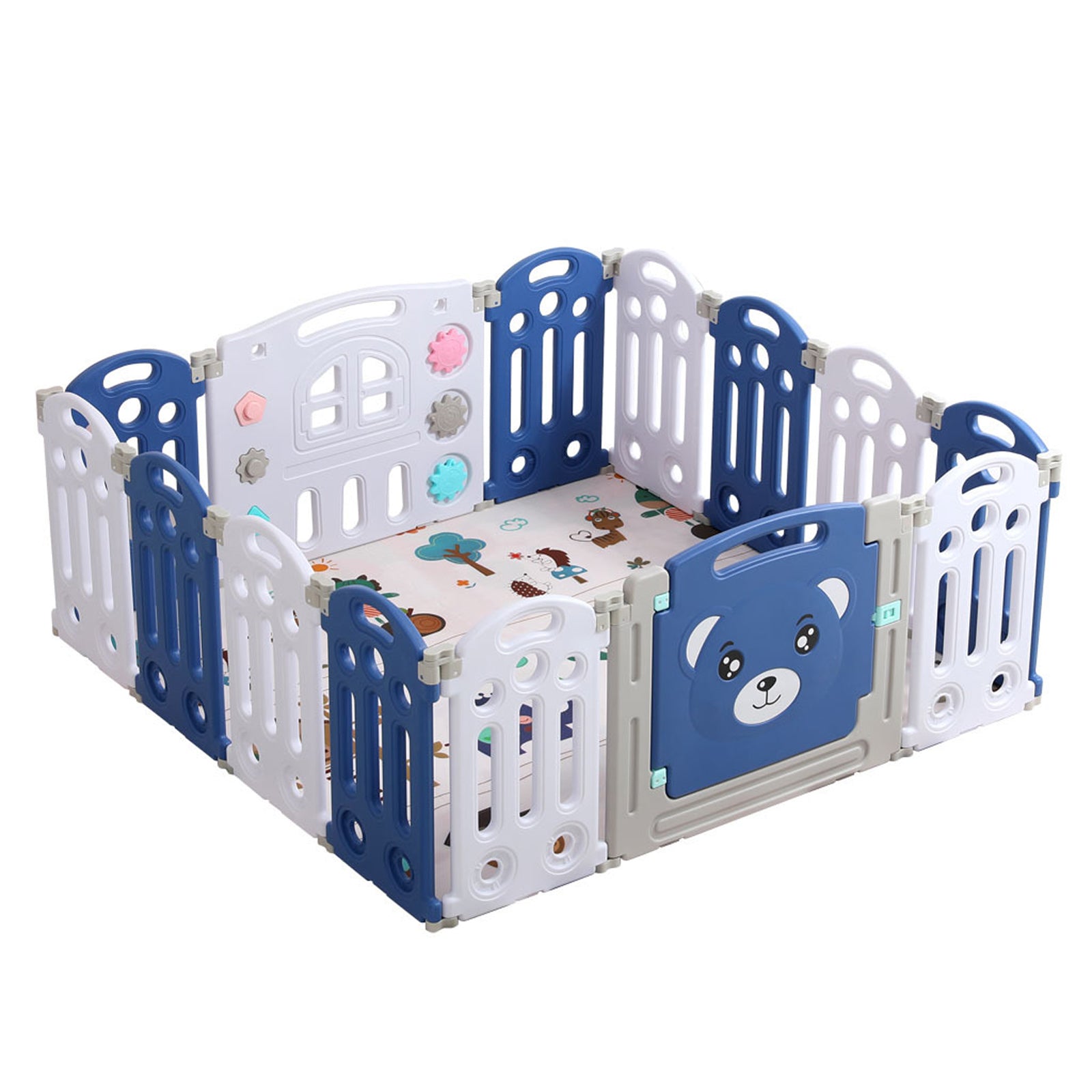 sianldcone WLB Baby Playpen Set - Bear-themed playpen, safe and secure for babies.