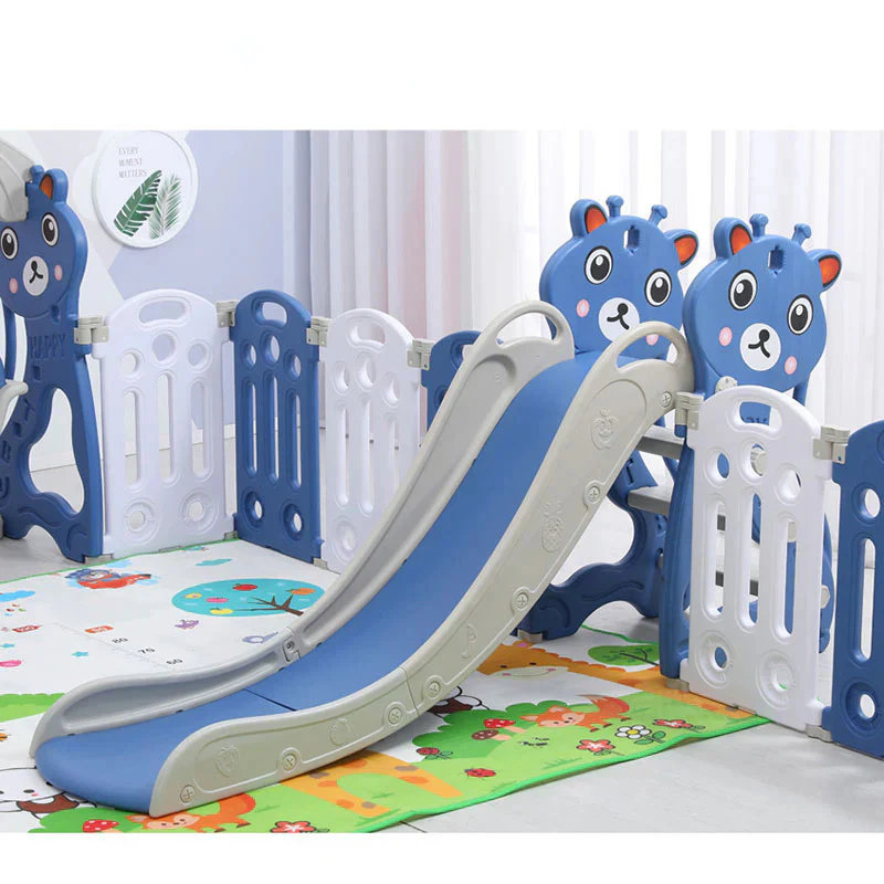 sianldcone WLB Baby Playpen Set - Blue slide with bear design